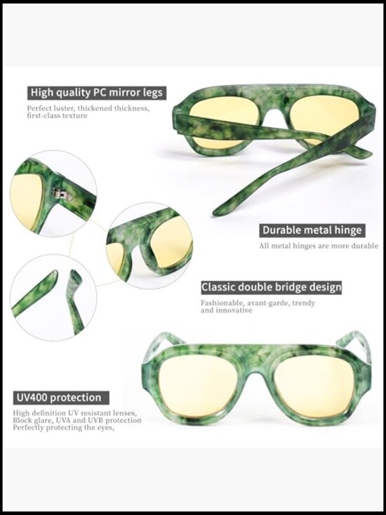 Plastic Retro Aviator Sunglasses Oversized Square Shield main image 4